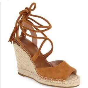 Joie Phyllis Lace Up Suede Espadrille Size US 7 EUR 38 Wedge Sandal Whiskey